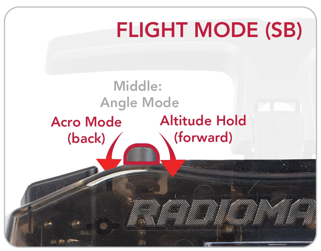 Radiomaster-Pocket-SB-Flight-Mode-Closeup Flip the SB switch back for Acro Mode, centered for Angle Mode, and forward for Altitude Hold